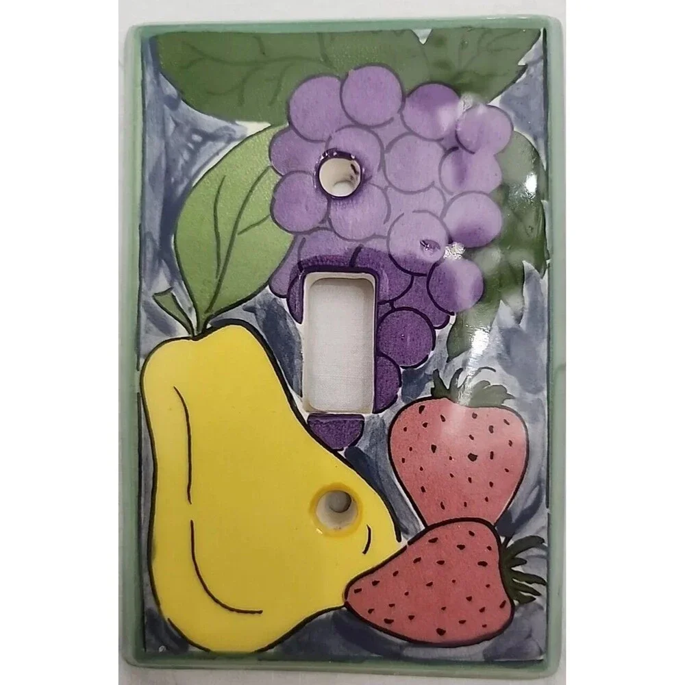 Cover plate Custom Set 2-Outlet and 3-Switch All Fired Up, Fruits Retired VTG